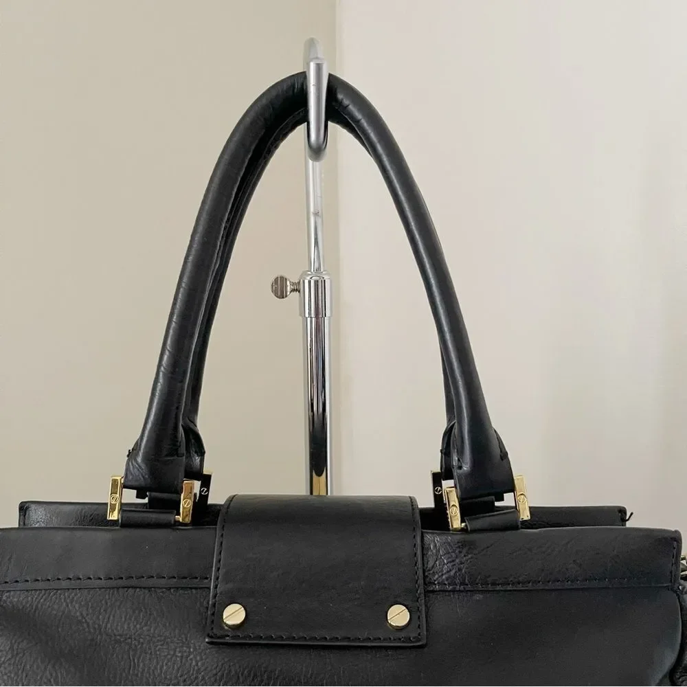Tory Burch Black Holland Satchel Handbag Leather preowned
